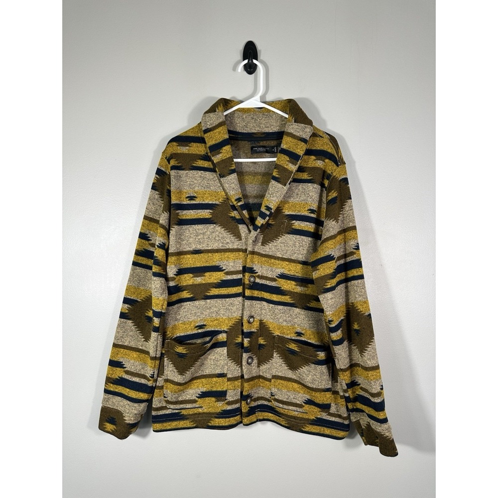 Junk Food Clothing Sweater Mens Medium Multicolor Cardigan Shawl‎ Collar Aztec